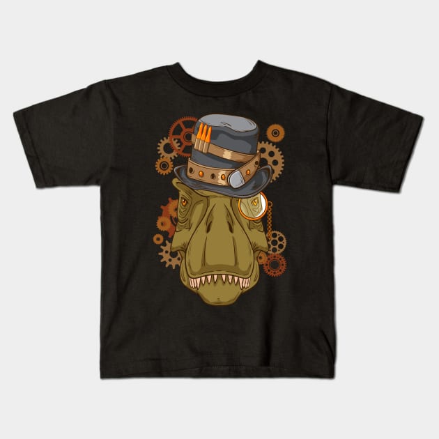 Steampunk T Rex Dinosaur Lover Kids Tyrannosaurus Kids T-Shirt by PomegranatePower